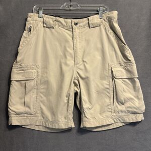 Duluth Dry on the Fly Shorts Mens Large Cargo Pockets Light Khaki 9" Work Hiking